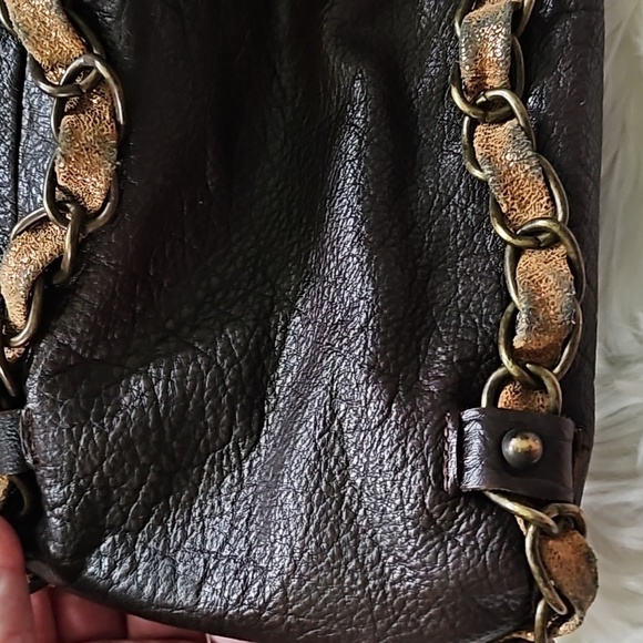 Vintage Betsey Johnson Brown Shoulder Bag with Chain and Stud Trim - Picture 5 of 12